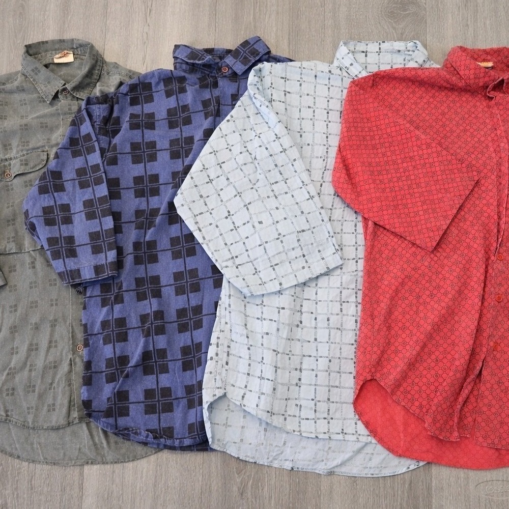Vintage Shah Safari Shirt Bundle Mens M Tribal Geometric Button Up Lot of 4